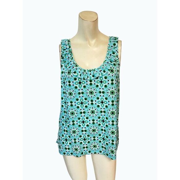 Kate Spade Women's Aqua Mariam Solar Printed Silk Blend Ruffle Tank 4 - Picture 1 of 5